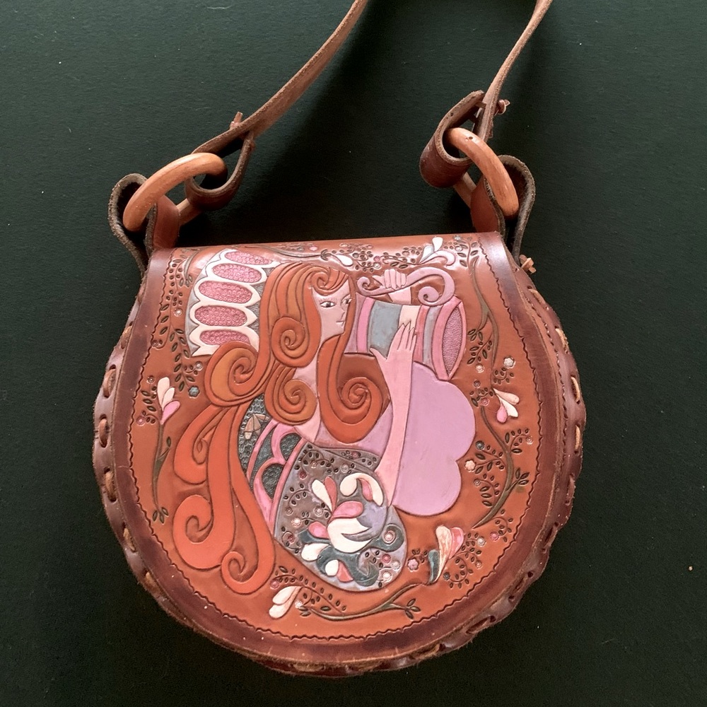 Hand tooled leather satchel